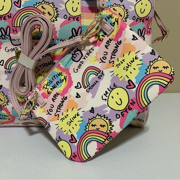Betsey Johnson “Good Vibes” Weekender Travel Bag with Wristlet/Crossbody Bag - Picture 12 of 16